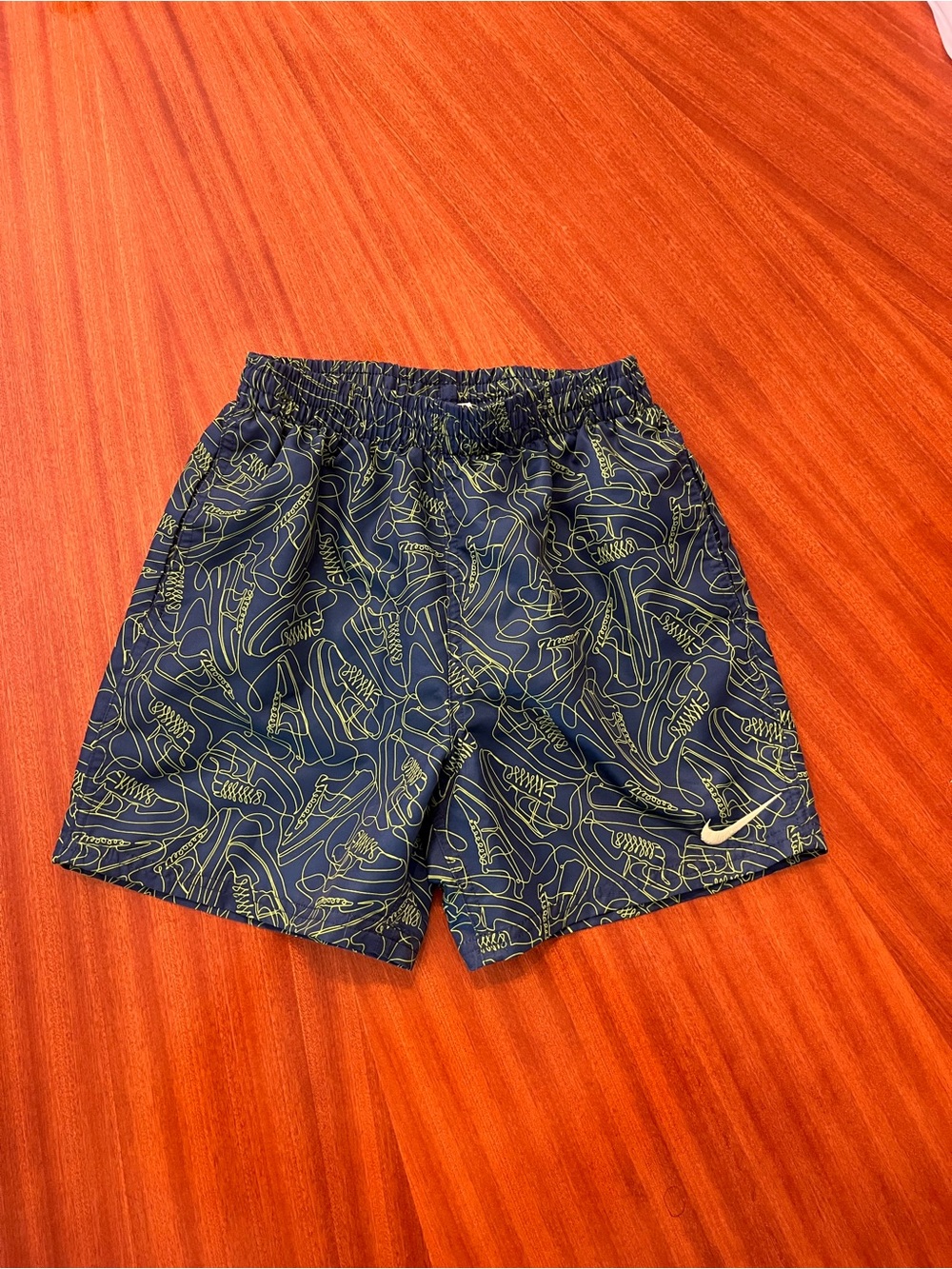 Nike Boys Navy Shorts with Lime Sneaker Outline